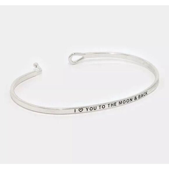 New Womens Boutique Silver I Love You To The Moon and Back Hook Bracelet in Silv - Picture 2 of 2
